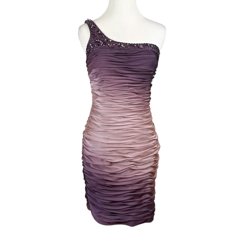 Adrianna Papell Beaded One Shoulder Ruched Dress Size 4P
